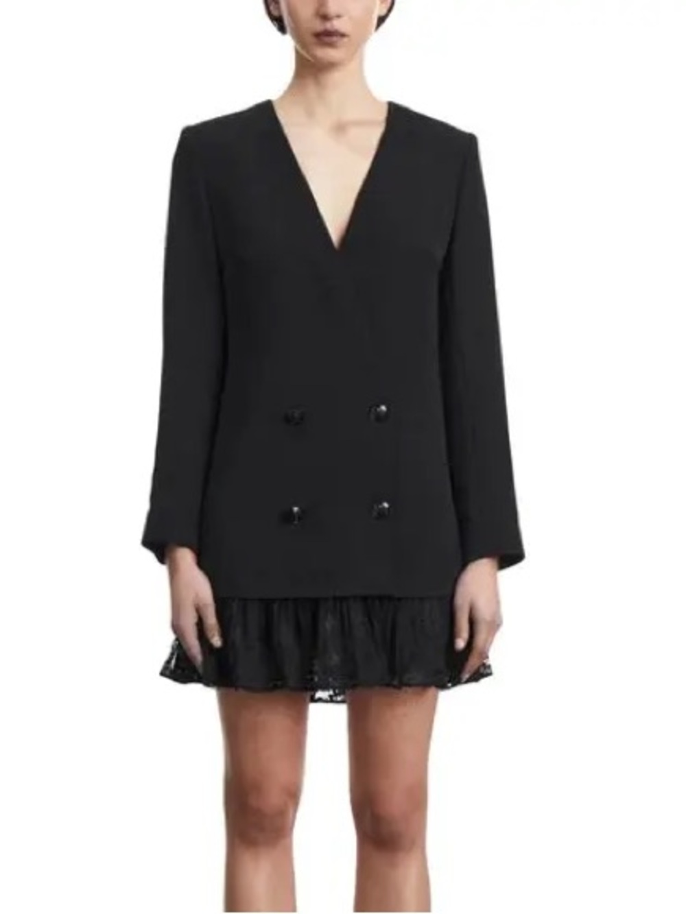 $475 NWT The Kooples V-Neck Double-Breasted Mini Dress with Ruffle Hem Sz 0